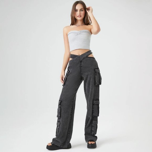 Cutout Crisscross Twill Cargo Pants - Picture 1 of 8